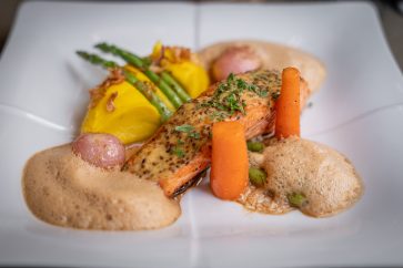 SALMON STEAK WITH HONEY & GRAIN MUSTARD…..$16,50