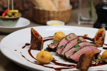 French duck breast with red date sauce $17.50